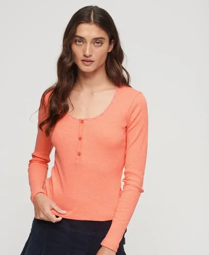 Superdry Women's Ribbed Long Sleeve Henley Top Cream / Pastelline Coral