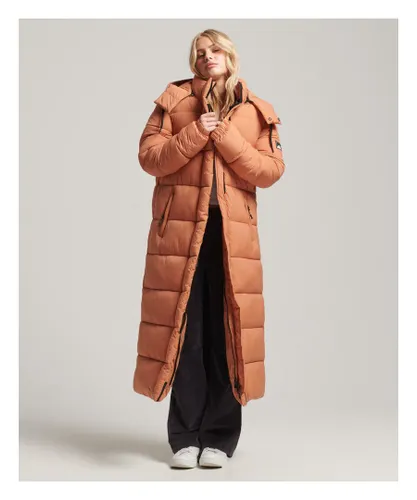 Superdry Womens Ripstop Longline Puffer Jacket - Orange Nylon
