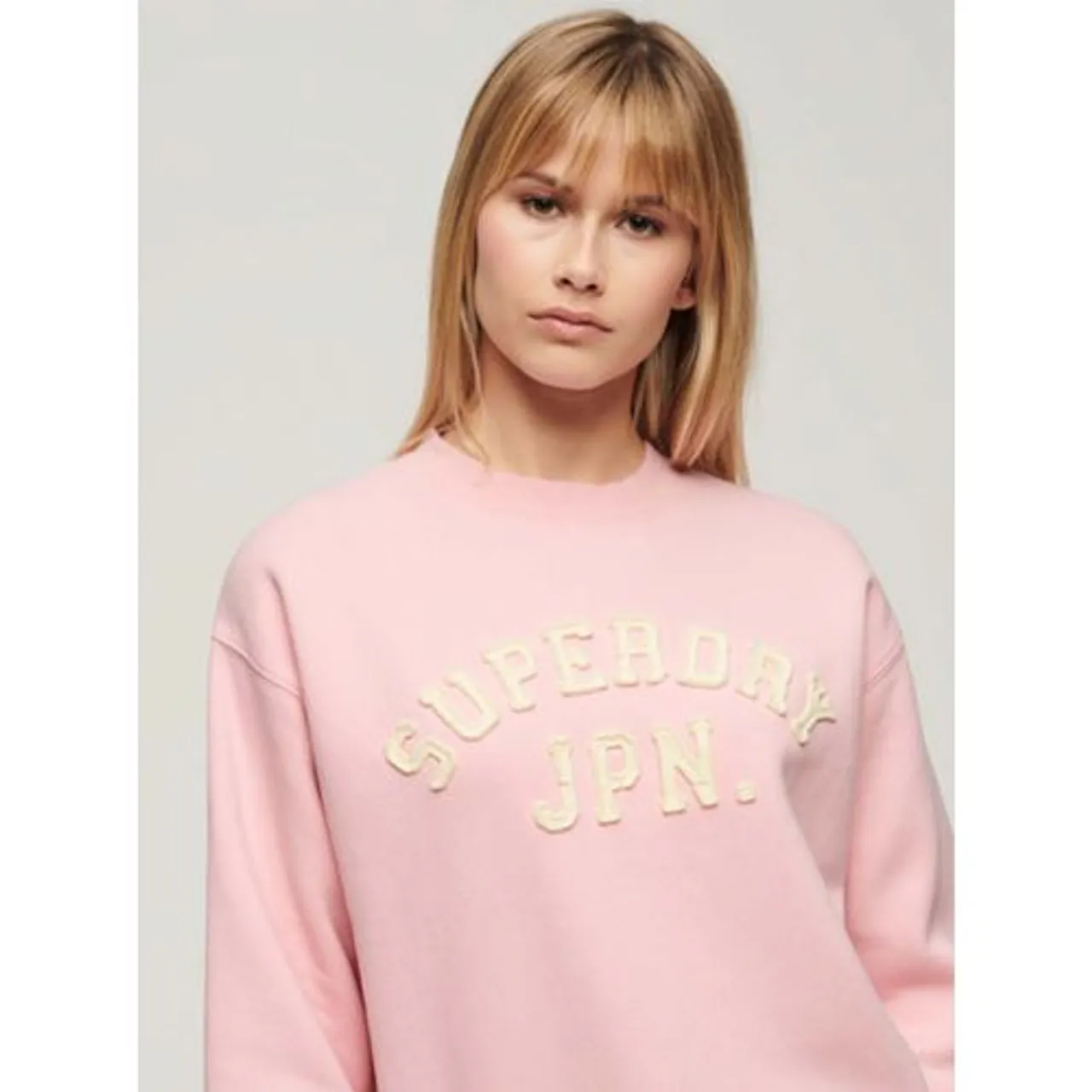 Superdry Womens Romance Rose Pink Applique Loose Athletic Sweatshirt