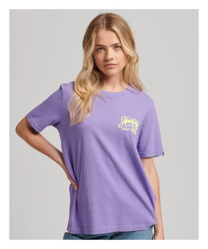 Superdry Womens Script Style Neon T-Shirt - Purple Cotton