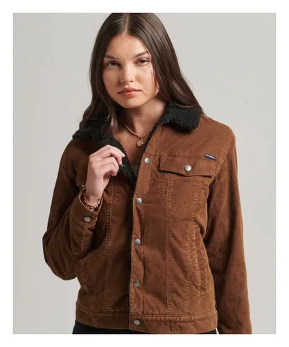 Superdry Womens Sherpa Cord Trucker Jacket - Brown Cotton