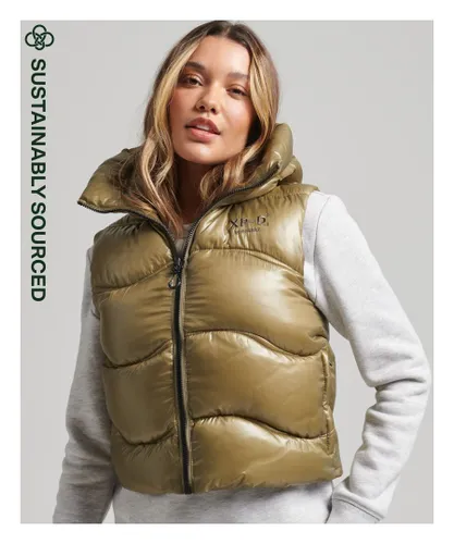 Superdry Womens Shine Quilt Cropped Padded Gilet - Green