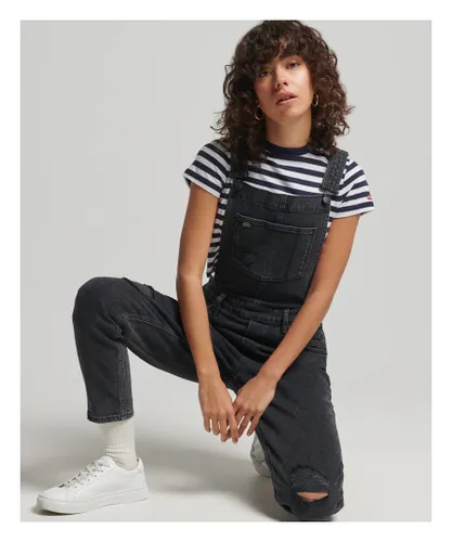 Superdry Womens Slim Taper Dungarees - Charcoal Cotton