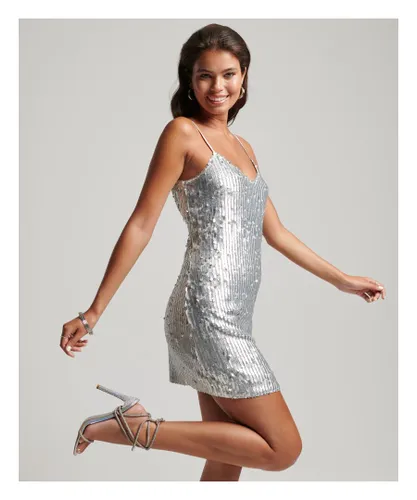 Superdry Womens Sparkly Sequin Cami Mini Dress - Silver Nylon
