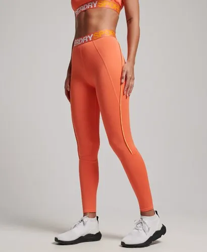 Superdry Women's Sport Train Branded Elastic Tight Leggings Orange / Cali Coral