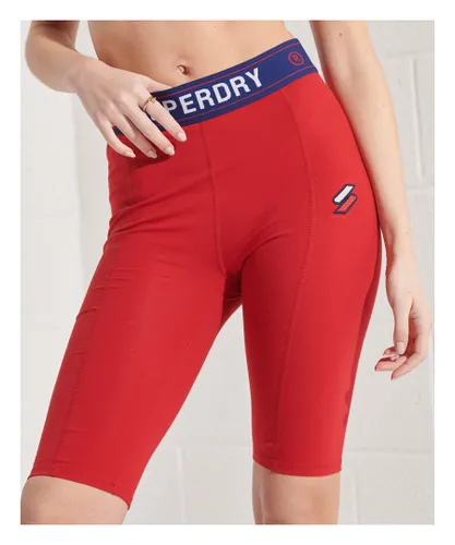 Superdry Womens Sportstyle Essential Cycling Shorts - Red Cotton