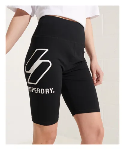 Superdry Womens Sportstyle Logo Cycling Shorts - Black Cotton