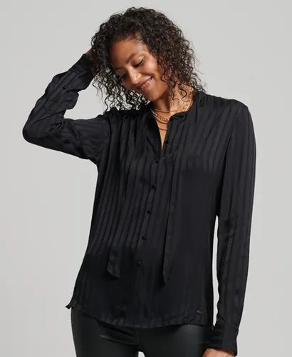 Superdry Women's Studios Long Sleeve Tie Neck Shirt Black