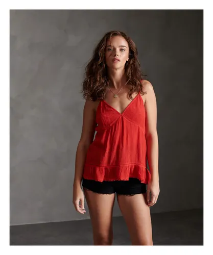 Superdry Womens Summer Lace Cami Top - Red Viscose