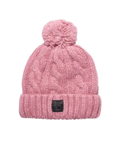 Superdry Womens Tweed Cable Beanie - Pink Nylon - One