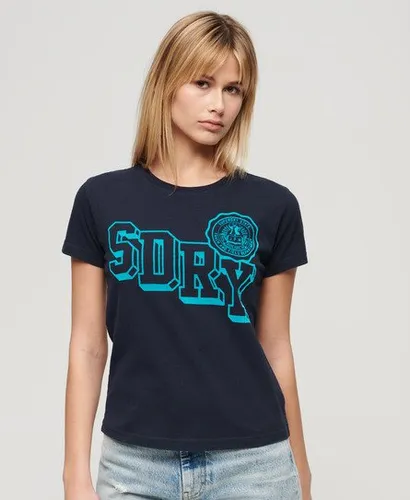 Superdry Women's Varsity Flocked Fitted T-Shirt Navy / Darkest Navy