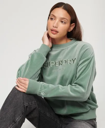 Superdry Women's Velour Graphic Boxy Crew Sweatshirt Green / Light Jade Green