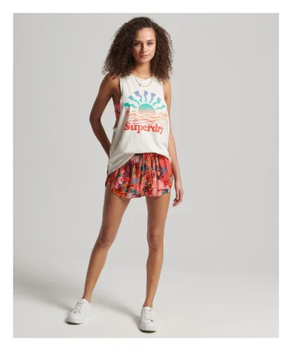 Superdry Womens Vintage Beach Printed Shorts - Coral