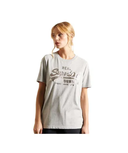 Superdry Womens Vintage Logo Boho Sparkle T-Shirt - Grey Cotton