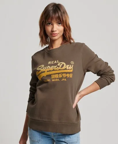 Superdry Women's Vintage Logo Embellished Crew Sweatshirt Khaki / Dark Khaki