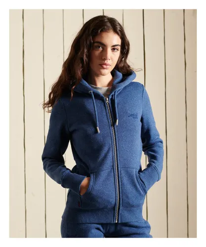 Superdry Womens Vintage Logo Embroidered Zip Hoodie - Blue Cotton