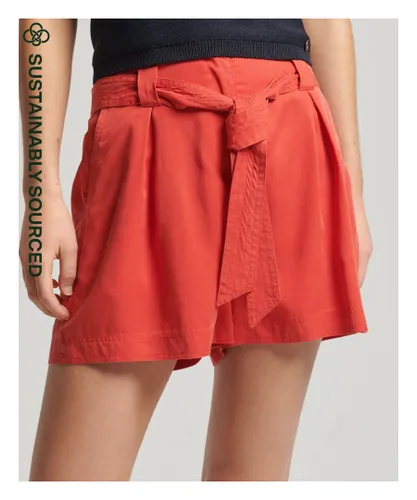 Superdry Womens Vintage Paperbag Shorts - Red Lyocell
