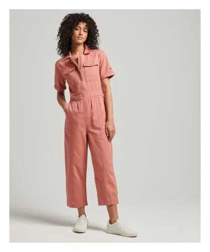 Superdry Womens Vintage Short Sleeve Twill Boiler Suit - Pink Cotton