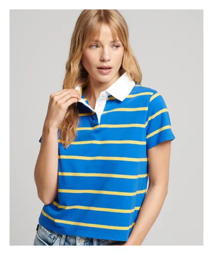 Superdry Womens Vintage Stripe Rugby Top - Blue Cotton