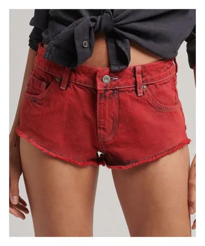 Superdry Womens Washed Hot Shorts - Red Cotton