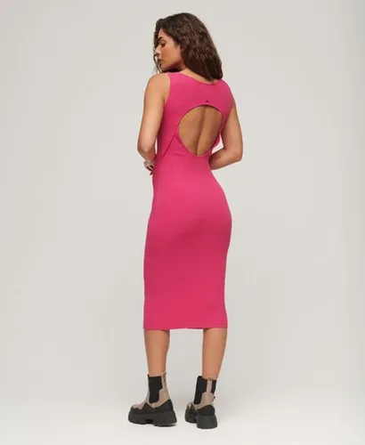 Superdry Women's Women's Knitted Backless Midi Dress, Pink