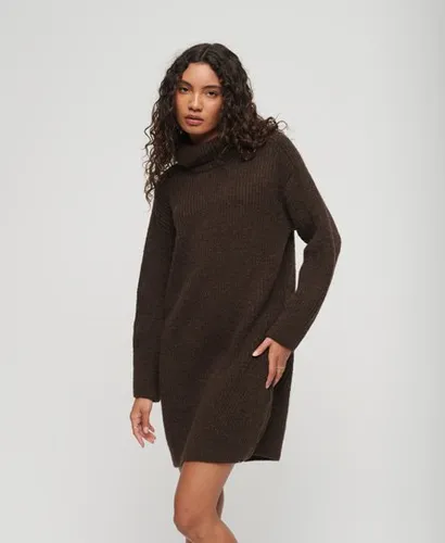 Superdry Women's Women's Loose Fit Knitted Roll Neck Jumper Dress, Brown