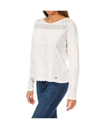 Superdry Womenss Colorado Fringe Lace Tee G60002ON Long Sleeve Sweater - White Cotton