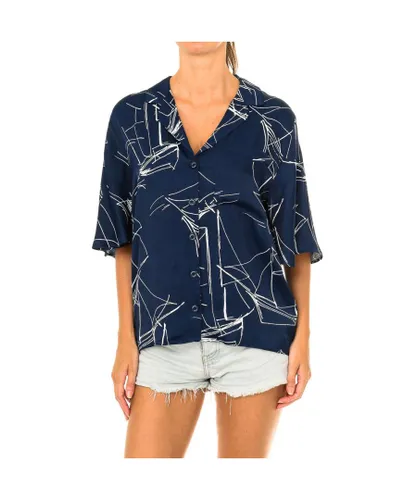 Superdry Womenss short sleeve blouse with lapel collar W4010021A - Blue Viscose