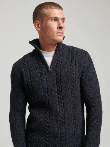 Superdry Wool Blend Cable Henley Jumper - Eclipse Navy - Male
