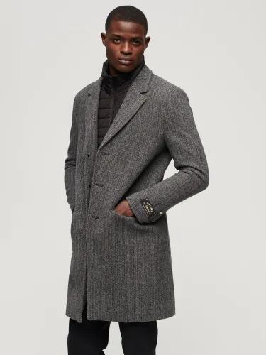Superdry Wool Blend Coat, Dark Grey - Dark Grey - Male
