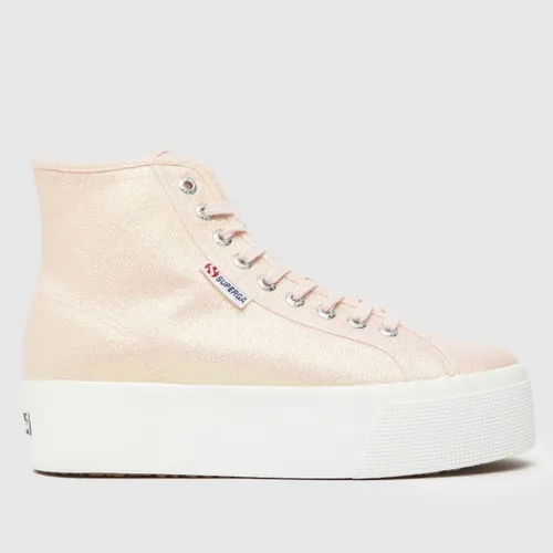 Superga 2708 Hi Top Lame Trainers In Pale Pink