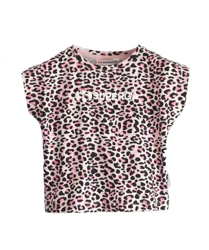 Superga Childrens Unisex Childrens/Kids Leopard Print Cropped T-Shirt (Pink/Black) Cotton