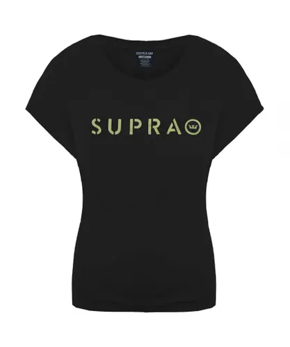 Supra Short Sleeve Round Neck Black Womens All Caps T-Shirt 192225 010 Cotton