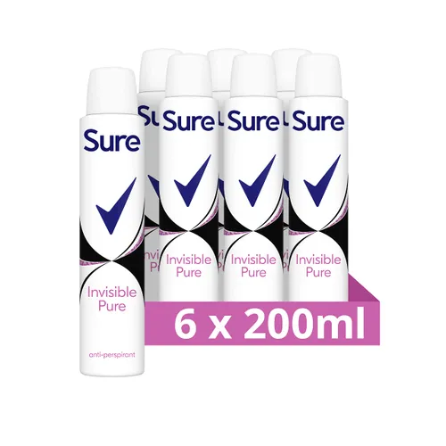 Sure Invisible Pure Anti-Perspirant Aerosol pack of 6