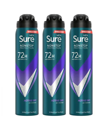 Sure Mens Men Anti-perspirant 72H Nonstop Protection Active Dry Deodorant 250ml, 3 Pack - NA - One Size