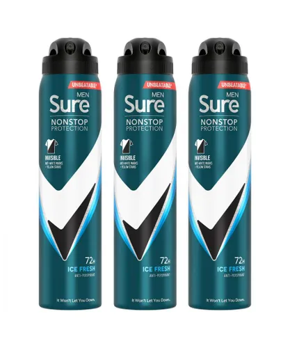 Sure Mens Men Antiperspirant 72H Nonstop Protection Invisible Ice Advance Deo 250ml, 3 Pack - One Size