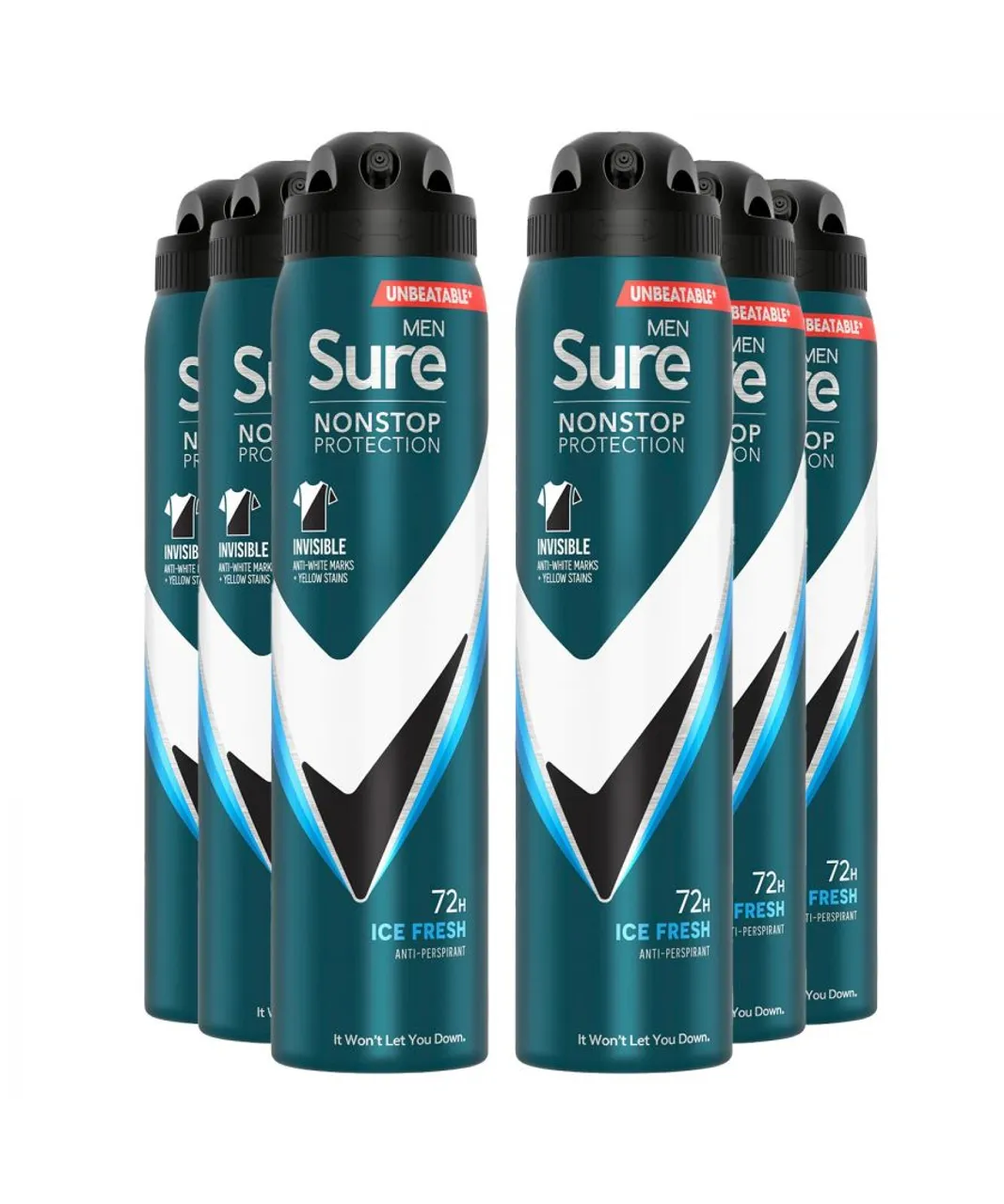 Sure Mens Men Antiperspirant 72H Nonstop Protection Invisible Ice Advance Deo 250ml, 6 Pack - One Size