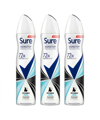 Sure Womens Women Anti-perspirant 72H Nonstop Protection Invisible Aqua Deo 250ml, 3 Pack - One Size