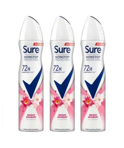 Sure Womens Women Antiperspirant 72H Nonstop Protection Bright Bouquet Deodorant 250ml, 3 Pack - NA - One Size