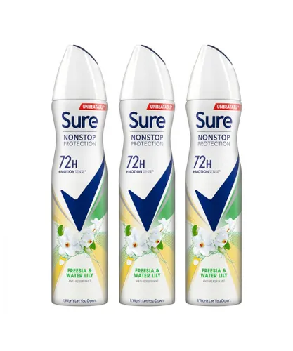 Sure Womens Women Antiperspirant 72H Nonstop Protection Freesia & Water Lily Deo 250ml, 3 Pack - NA - One Size