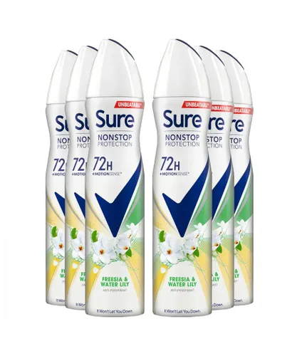 Sure Womens Women Antiperspirant 72H Nonstop Protection Freesia & Water Lily Deo 250ml, 6 Pack - NA - One Size