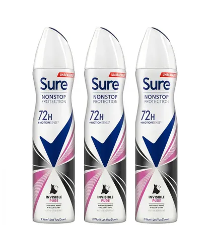 Sure Womens Women Antiperspirant 72H Nonstop Protection Invisible Pure Deodorant 250ml, 3 Pack - One Size