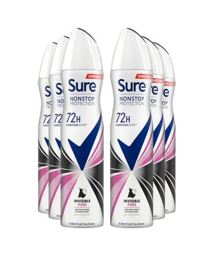 Sure Womens Women Antiperspirant 72H Nonstop Protection Invisible Pure Deodorant 250ml, 6 Pack - One Size