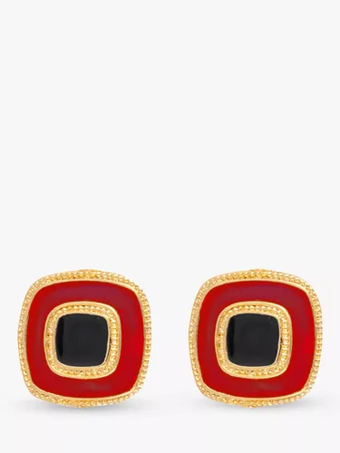 Susan Caplan Vintage Rediscovered Collection Gold Plated Enamel Square Clip-On Earrings, Black/Red - Black/Red - Female