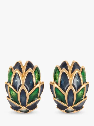 Susan Caplan Vintage Rediscovered Collection Gold Plated Enamel Textured Stud Earrings, Blue/Green - Blue/Green - Female
