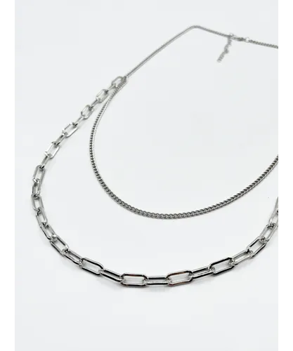 SVNX Mens Double neck chain in silver Iron - One Size