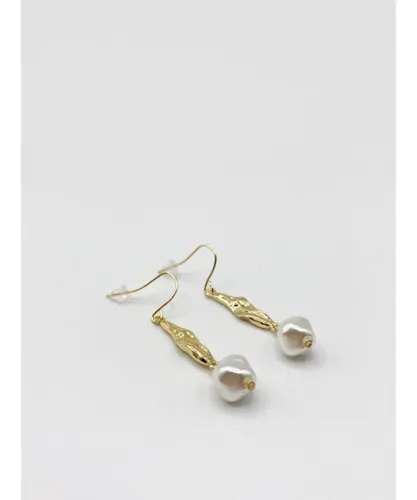 SVNX Mens Faux Pearl Drop Earrings - Gold Iron - One Size