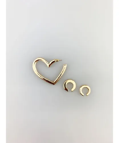 SVNX Mens Heart Shaped Earrings with Cuffs - Gold Zinc Alloy - One Size
