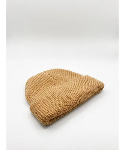 SVNX Mens Knitted Ribbed Beanie - Beige - One