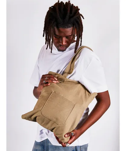 SVNX Mens Linen tote bag with front pocket in bay leaf - Green - One Size